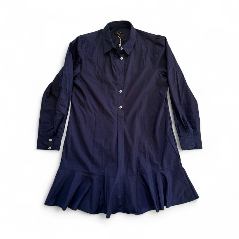 Quince 100% Organic Cotton Poplin Drop Waist Shirt Dress Navy Long Sleeve Medium